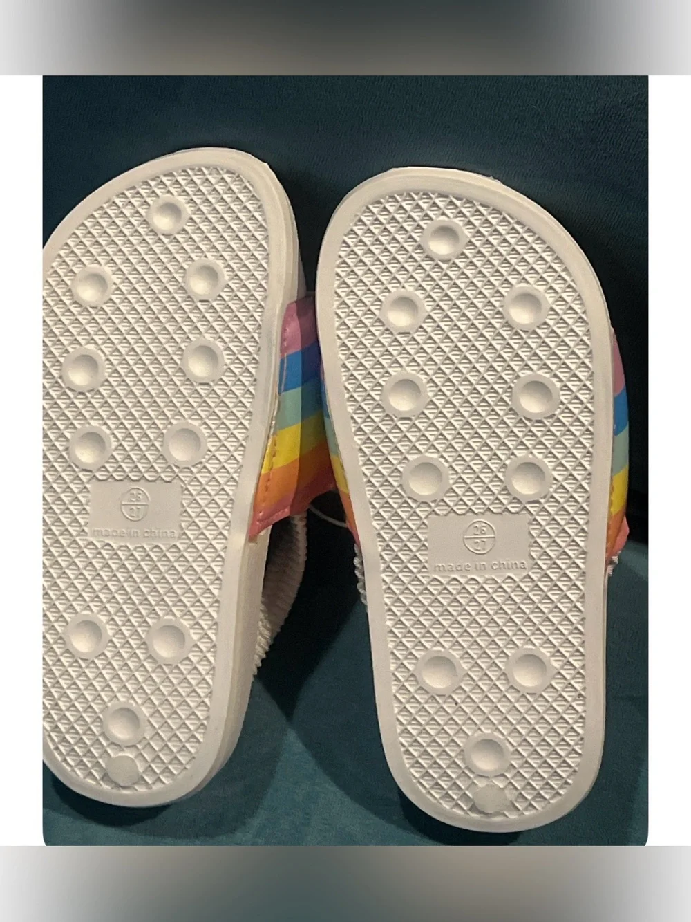 Kids Unicorn Rainbow Slide Sandals - White and Pastel
